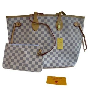 Louis Vuitton Neverfull MM Damier Azur + Pouch